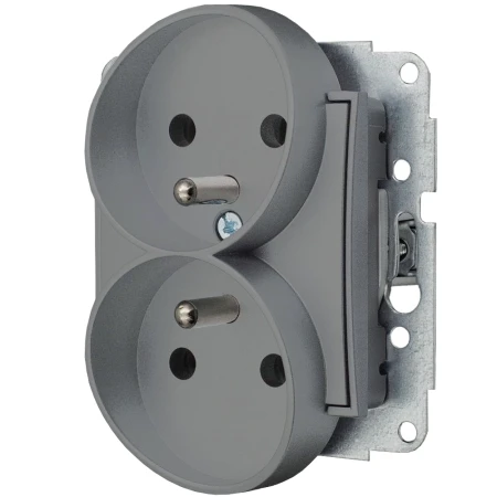 Icon Mechanizm Gniazda Podwójnego Do Ramki Z Uziemieniem 2X(2P+Z) (Bez Przesłon Torów Prądowych) Szary Mat 27Igpr-2Z