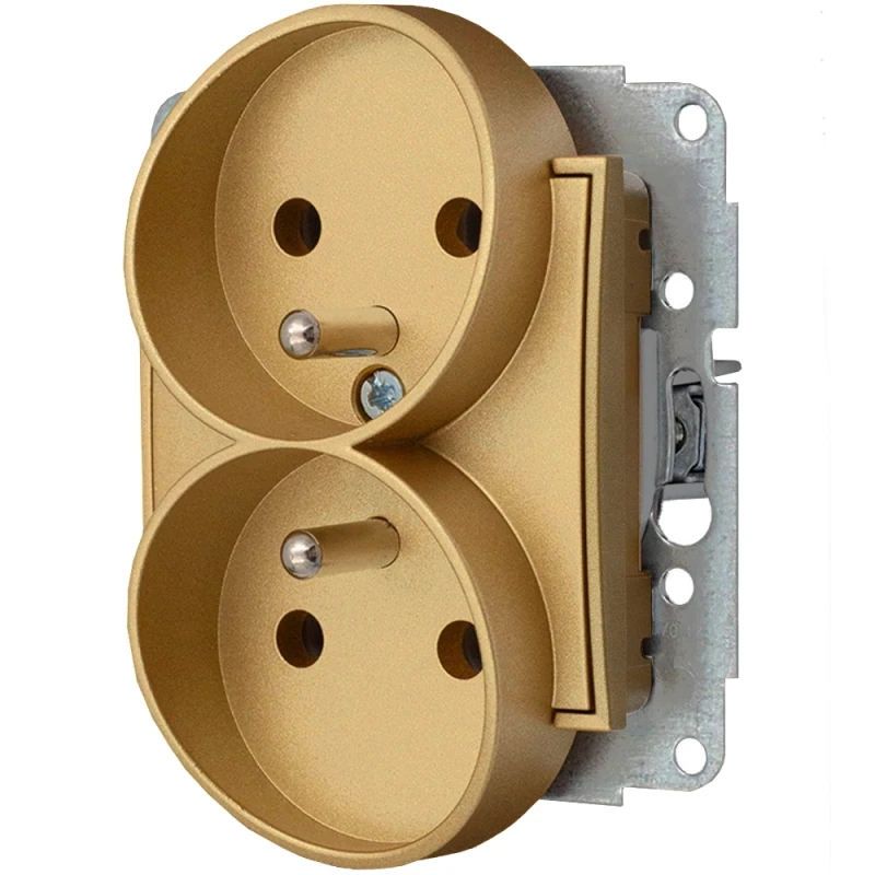Icon Mechanizm Gniazda Podwójnego Do Ramki Z Uziemieniem 2X(2P+Z) (Bez Przesłon Torów Prądowych) Złoty 29Igpr-2Z