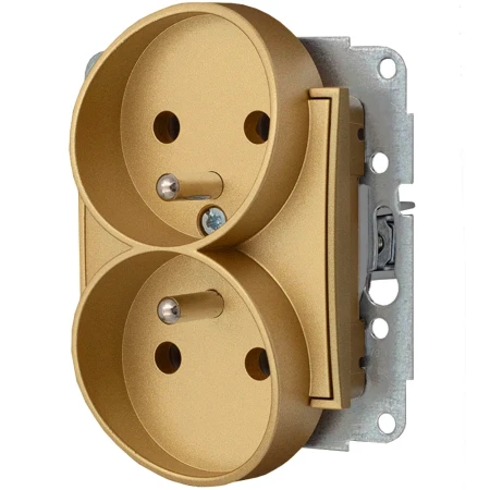 Icon Mechanizm Gniazda Podwójnego Do Ramki Z Uziemieniem 2X(2P+Z) (Przesłony Torów Prądowych) Złoty 29Igpr-2Zp
