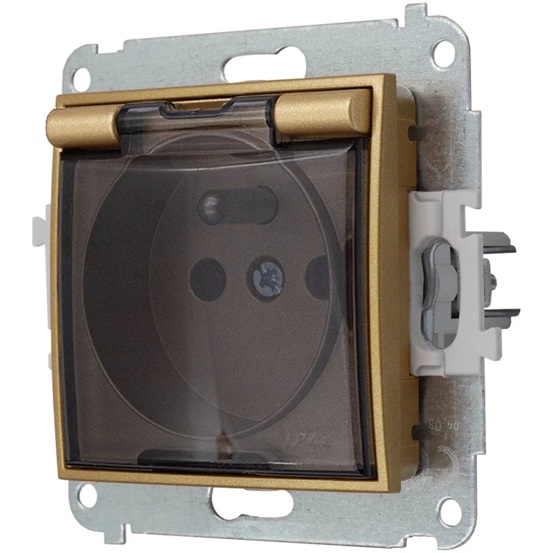 Icon Mechanizm Gniazda Bryzgoszczelnego Z Uziemieniem 2P+Z (Klapka Dymna, Przesłony Torów Prądowych) Złoty 29Igpb-1Zdp
