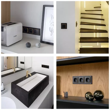 Włącznik Pojedynczy Z Ramką Karlik Mini Kolor Czarny Mat / Złoty