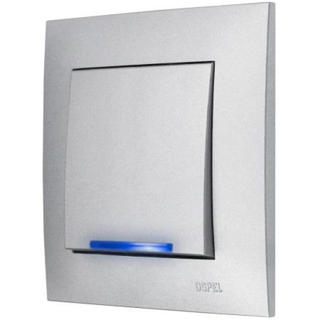 Ospel Szafir Srebrny Włącznik / Łącznik Pojedynczy Podświetlenie Niebieskie Zestaw Z Ramką