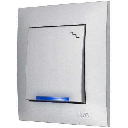 Ospel Szafir Srebrny Włącznik / Łącznik Schodowy Podświetlenie Niebieskie Zestaw Z Ramką