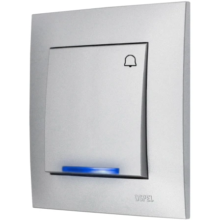 Ospel Szafir Srebrny Włącznik / Łącznik Dzwonkowy Zwierny Podświetlenie Niebieskie Zestaw Z Ramką