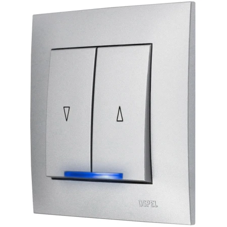 Ospel Szafir Srebrny Włącznik / Łącznik Roletowy Z Blokadą Podświetlenie Niebieskie Zestaw Z Ramką