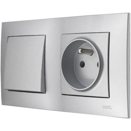 Ospel Szafir Srebrny Włącznik / Łącznik Pojedynczy Z Gniazdem Pojedynczym Zestaw Z Ramką