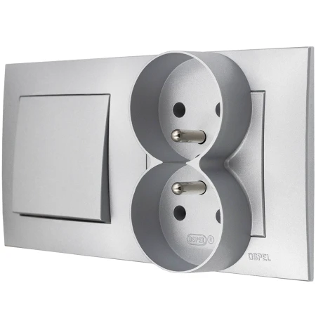 Ospel Szafir Srebrny Włącznik / Łącznik Pojedynczy Z Gniazdem Podwójnym Zestaw Z Ramką