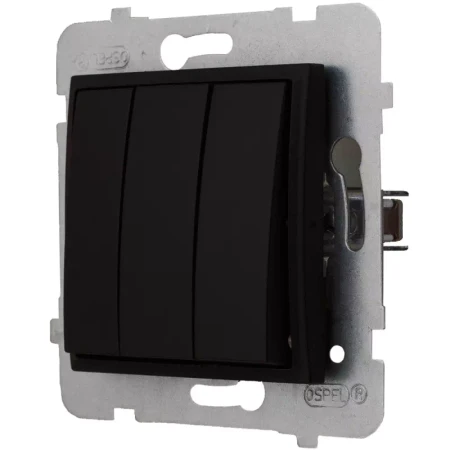 Włącznik Czarny Podświetlany Led Niebieski Potrójny Z Ramką Ospel Aria