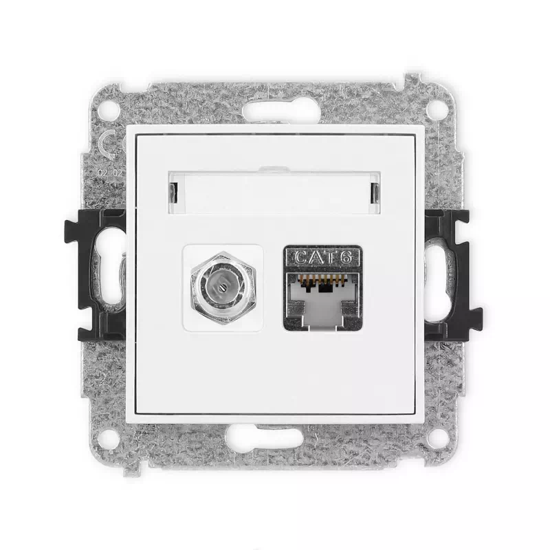 Karlik Mini biały Gniazdo antenowe 1x F (SAT) + Gniazdo komputerowe 1xRJ45 bez ramki MGFK-5