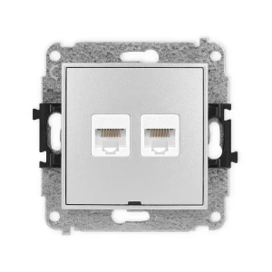 Karlik Mini srebrny metalik Gniazdo komputerowe 2xRJ45 bez ramki 7MGKBO-2