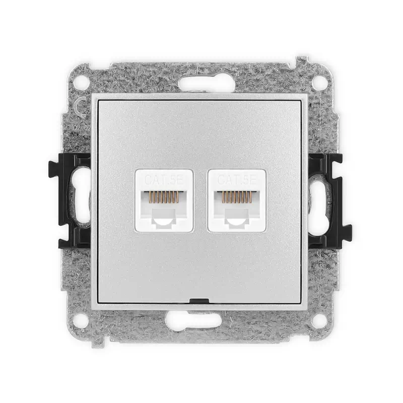 Karlik Mini srebrny metalik Gniazdo komputerowe 2xRJ45 bez ramki 7MGKBO-2