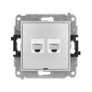 Karlik Mini srebrny metalik Gniazdo komputerowe 2xRJ45 bez ramki 7MGKBO-4