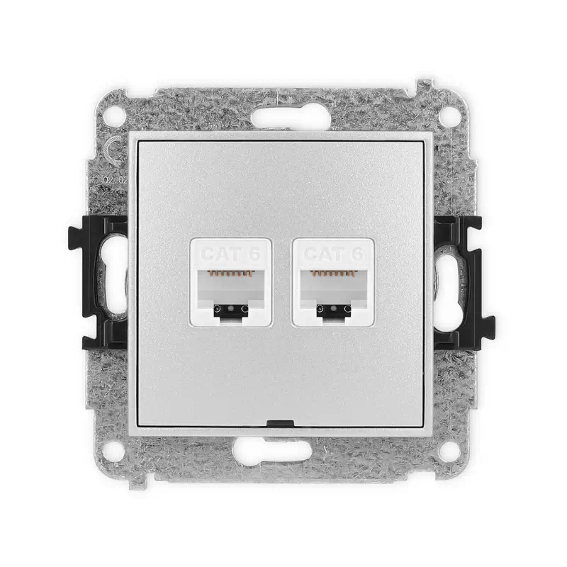 Karlik Mini srebrny metalik Gniazdo komputerowe 2xRJ45 bez ramki 7MGKBO-4