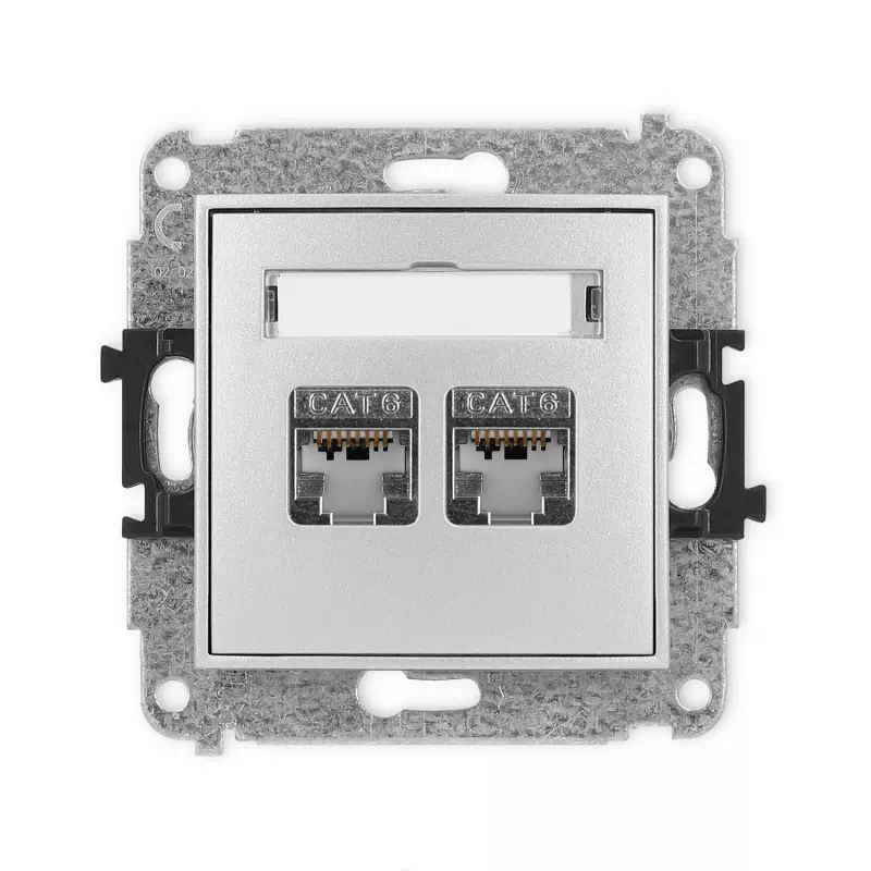 Karlik Mini srebrny metalik Gniazdo komputerowe 2xRJ45 bez ramki 7MGK-6
