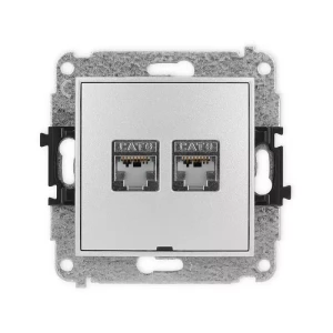 Karlik Mini srebrny metalik Gniazdo komputerowe 2xRJ45 bez ramki 7MGKBO-6
