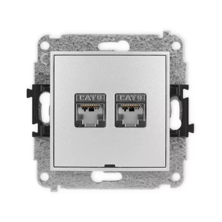 Karlik Mini srebrny metalik Gniazdo komputerowe 2xRJ45 bez ramki 7MGKBO-6