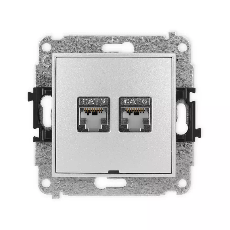 Karlik Mini srebrny metalik Gniazdo komputerowe 2xRJ45 bez ramki 7MGKBO-6
