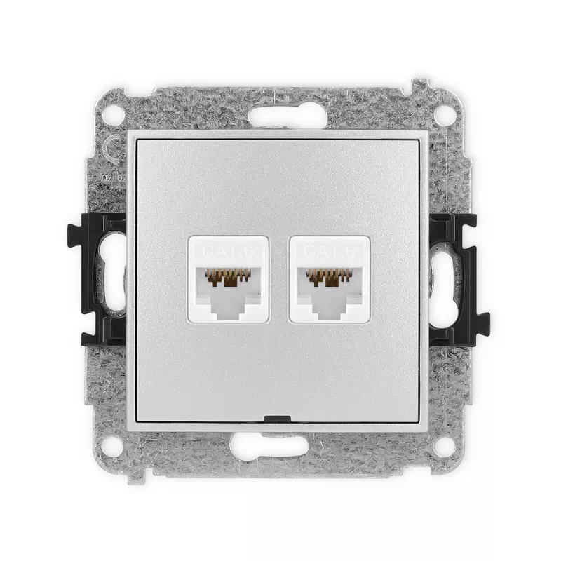 Karlik Mini srebrny metalik Gniazdo komputerowe 2xRJ45 bez ramki 7MGKBO-8