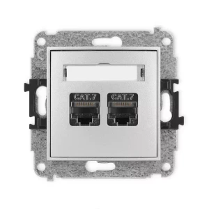 Karlik Mini srebrny metalik Gniazdo komputerowe 2xRJ45 bez ramki 7MGK-10