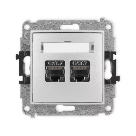 Karlik Mini srebrny metalik Gniazdo komputerowe 2xRJ45 bez ramki 7MGK-10