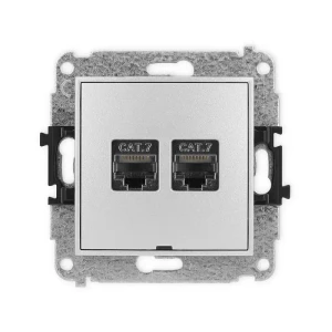 Karlik Mini srebrny metalik Gniazdo komputerowe 2xRJ45 bez ramki 7MGKBO-10