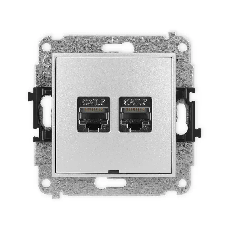 Karlik Mini srebrny metalik Gniazdo komputerowe 2xRJ45 bez ramki 7MGKBO-10