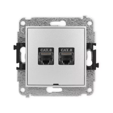Karlik Mini srebrny metalik Gniazdo komputerowe 2xRJ45 bez ramki 7MGKBO-12
