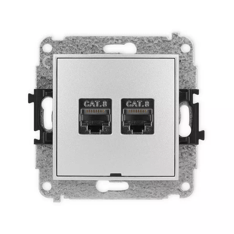 Karlik Mini srebrny metalik Gniazdo komputerowe 2xRJ45 bez ramki 7MGKBO-12