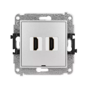 Karlik Mini srebrny metalik Gniazdo 2x HDMI 2.0 bez ramki 7MHDMIBO-4