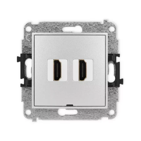Karlik Mini srebrny metalik Gniazdo 2x HDMI 2.0 bez ramki 7MHDMIBO-4