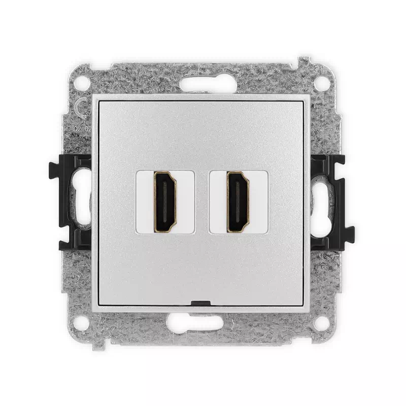 Karlik Mini srebrny metalik Gniazdo 2x HDMI 2.0 bez ramki 7MHDMIBO-4