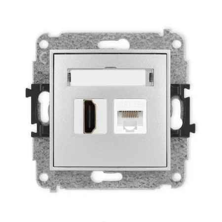 Karlik Mini srebrny metalik Gniazdo 1x HDMI 2.0 + 1xRJ45 bez ramki 7MGHK