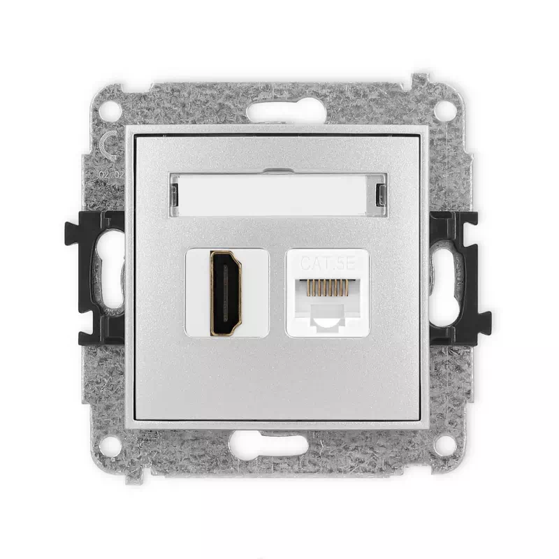 Karlik Mini srebrny metalik Gniazdo 1x HDMI 2.0 + 1xRJ45 bez ramki 7MGHK