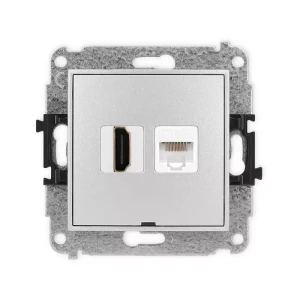 Karlik Mini srebrny metalik Gniazdo 1x HDMI 2.0 + 1xRJ45 bez ramki 7MGHKBO