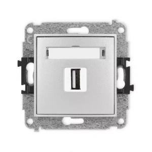Karlik Mini srebrny metalik Gniazdo 1x USB A-A 2.0 bez ramki 7MGUSB-1