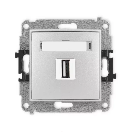 Karlik Mini srebrny metalik Gniazdo 1x USB A-A 2.0 bez ramki 7MGUSB-1
