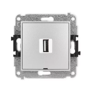 Karlik Mini srebrny metalik Gniazdo 1x USB A-A 2.0 bez ramki 7MGUSBBO-1