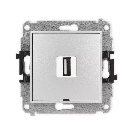Karlik Mini srebrny metalik Gniazdo 1x USB A-A 2.0 bez ramki 7MGUSBBO-1