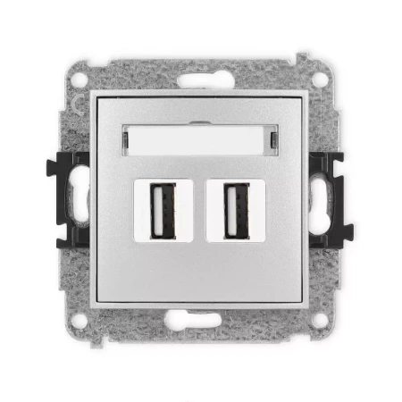 Karlik Mini srebrny metalik Gniazdo 2x USB A-A 2.0 bez ramki 7MGUSB-2