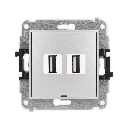 Karlik Mini srebrny metalik Gniazdo 2x USB A-A 2.0 bez ramki 7MGUSBBO-2