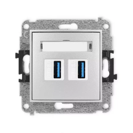 Karlik Mini srebrny metalik Gniazdo 2x USB A-A 3.0 bez ramki 7MGUSB-6