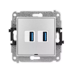 Karlik Mini srebrny metalik Gniazdo 2x USB A-A 3.0 bez ramki 7MGUSBBO-6