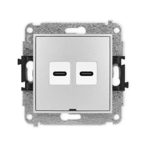 Karlik Mini srebrny metalik Gniazdo 2x USB C-C bez ramki 7MGUSBBO-8