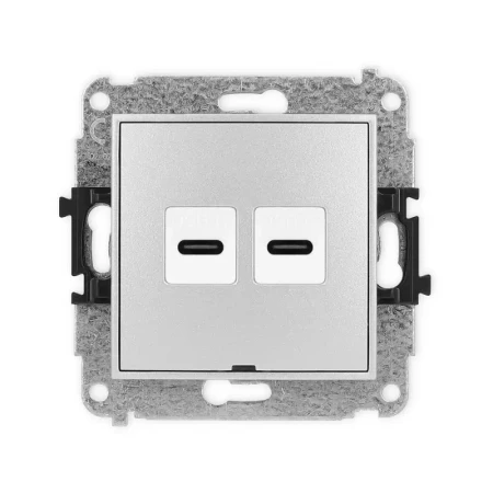 Karlik Mini srebrny metalik Gniazdo 2x USB C-C bez ramki 7MGUSBBO-8