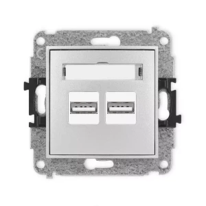 Karlik Mini srebrny metalik Ładowarka Gniazdo 2x USB A bez ramki 7MCUSB-6