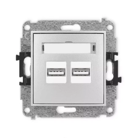 Karlik Mini srebrny metalik Ładowarka Gniazdo 2x USB A bez ramki 7MCUSB-6