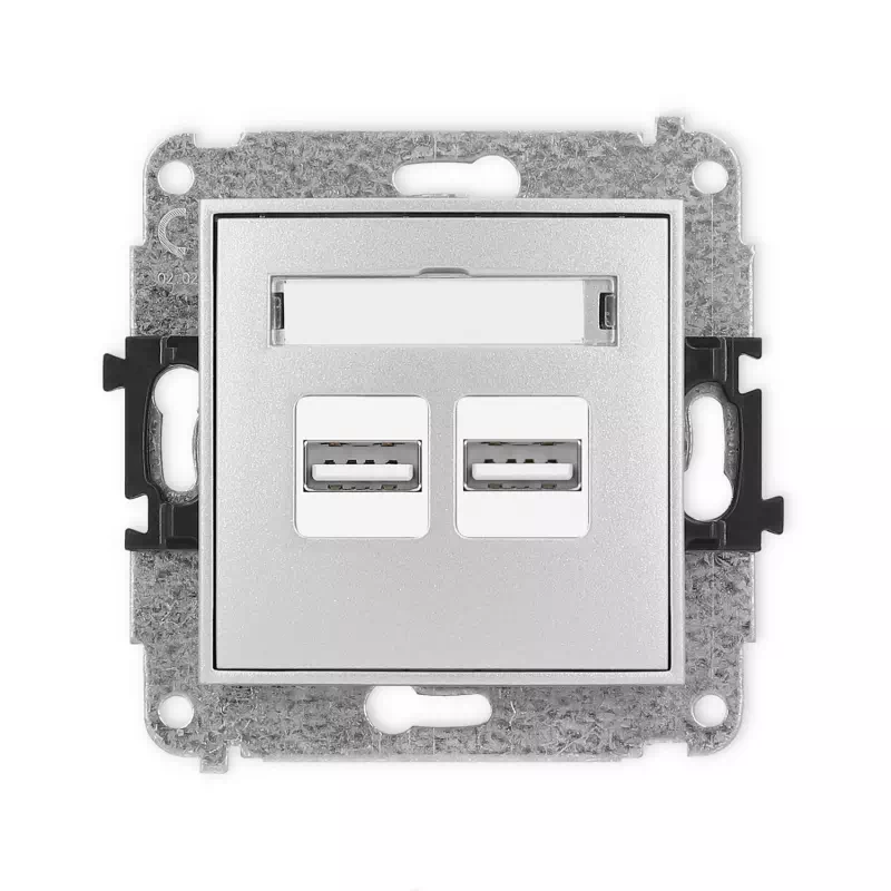 Karlik Mini srebrny metalik Ładowarka Gniazdo 2x USB A bez ramki 7MCUSB-6
