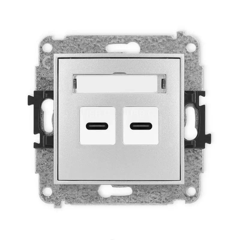 Karlik Mini srebrny metalik Ładowarka Gniazdo 2x USB C bez ramki 7MCUSB-7