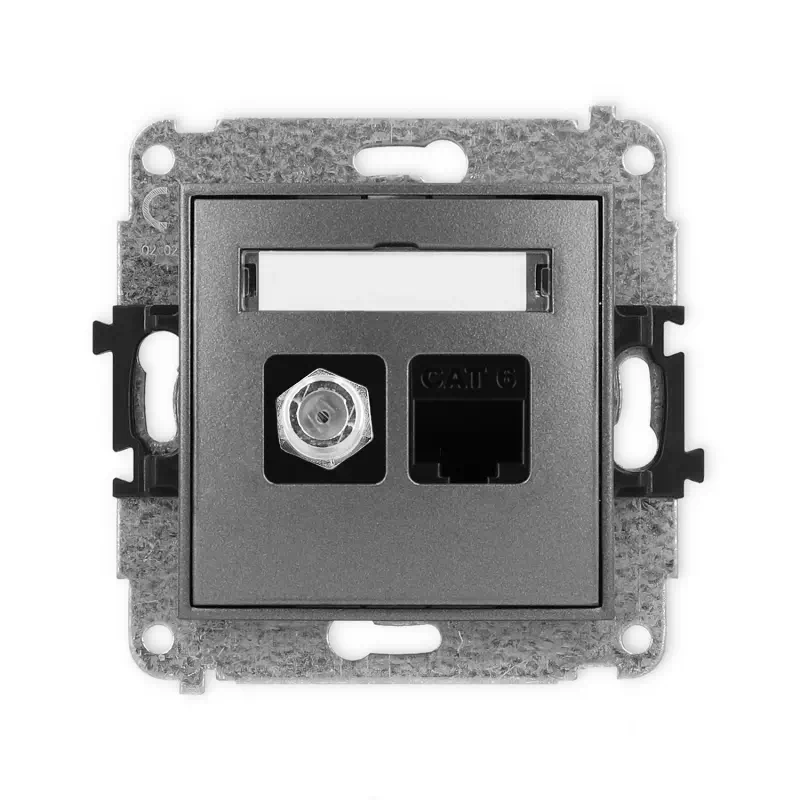 Karlik Mini grafitowy Gniazdo antenowe 1x F (SAT) + Gniazdo komputerowe 1xRJ45 bez ramki 11MGFK-3