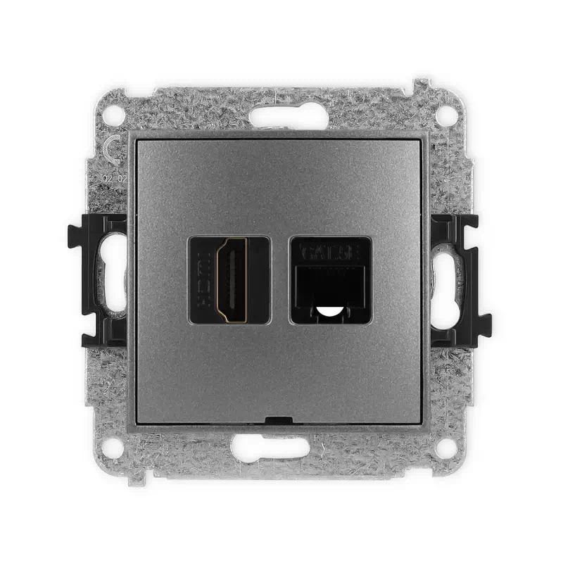 Karlik Mini grafitowy Gniazdo 1x HDMI 2.0 + 1xRJ45 bez ramki 11MGHKBO